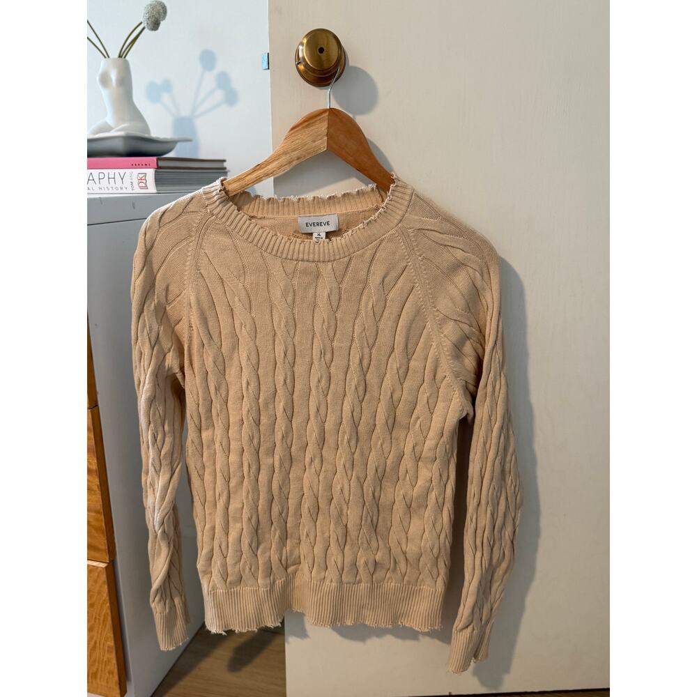 Evereve Cable Knit Sweater Beige Cozy Chunky Minimalist XL ✨